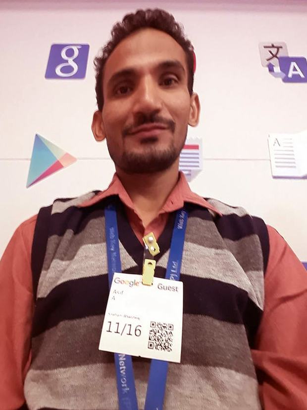 Asif Ali wearing a Google guest badge at the Google office in New Delhi